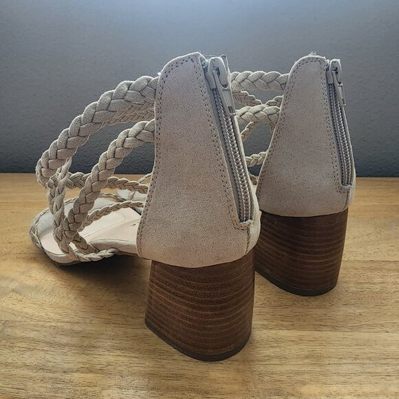 Joie Felina Taupe Cream Beige Square Toe Braided Strappy Block Heels Womens 8 - Picture 6 of 10